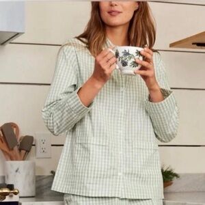 LAKE Green Gingham Pajama Top - 100% Cotton - Small